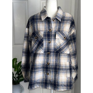 Women's Mittoshop Plaid Shacket L Blue White